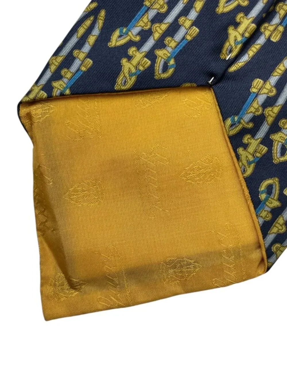 VTG Gucci Men's 100% Silk Neck Tie Navy/Yellow Horse Equestrian Buckles • Italy - Picture 3 of 6